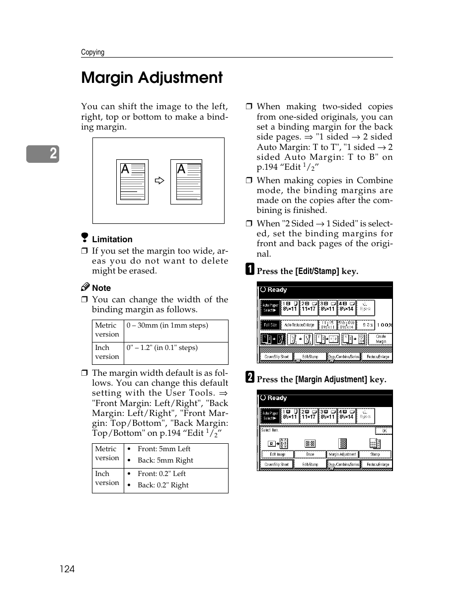 2margin adjustment | Savin 2712 User Manual | Page 135 / 163