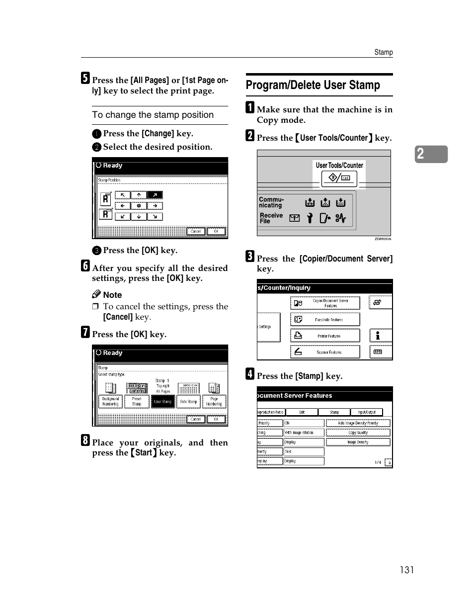 Program/delete user stamp | Savin 2712 User Manual | Page 142 / 163