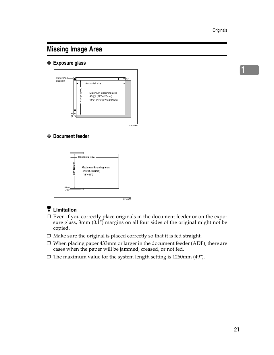 Missing image area, Exposure glass ❖ ❖ ❖ ❖ document feeder | Savin 2712 User Manual | Page 32 / 163