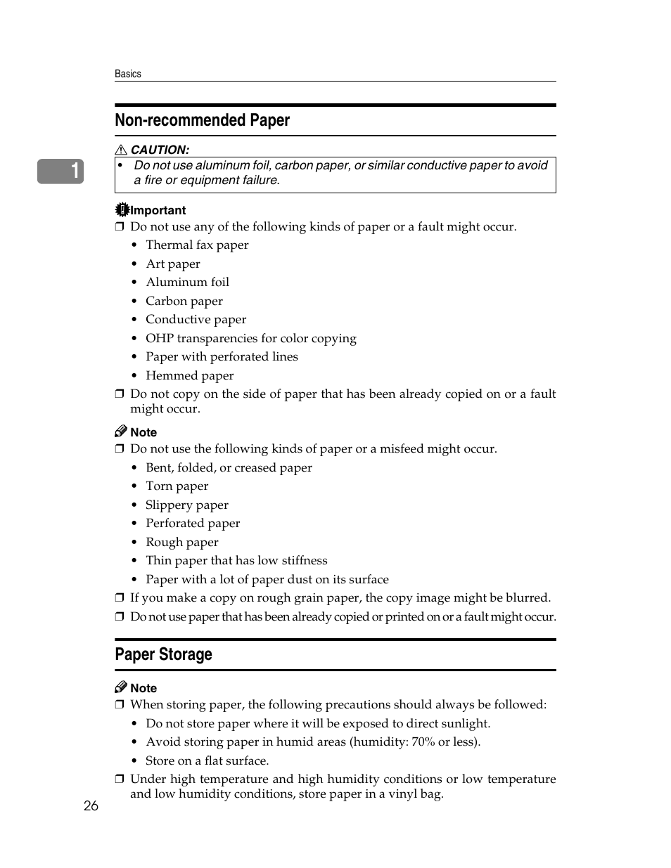Non-recommended paper, Paper storage | Savin 2712 User Manual | Page 37 / 163