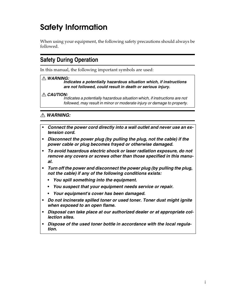 Safety information, Safety during operation | Savin 2712 User Manual | Page 4 / 163