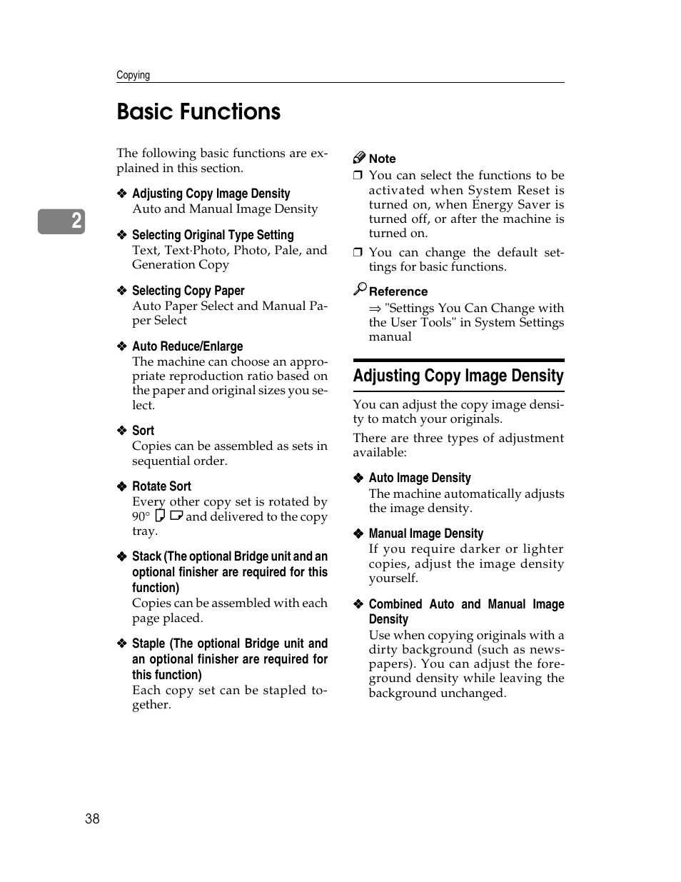 2basic functions, Adjusting copy image density | Savin 2712 User Manual | Page 49 / 163