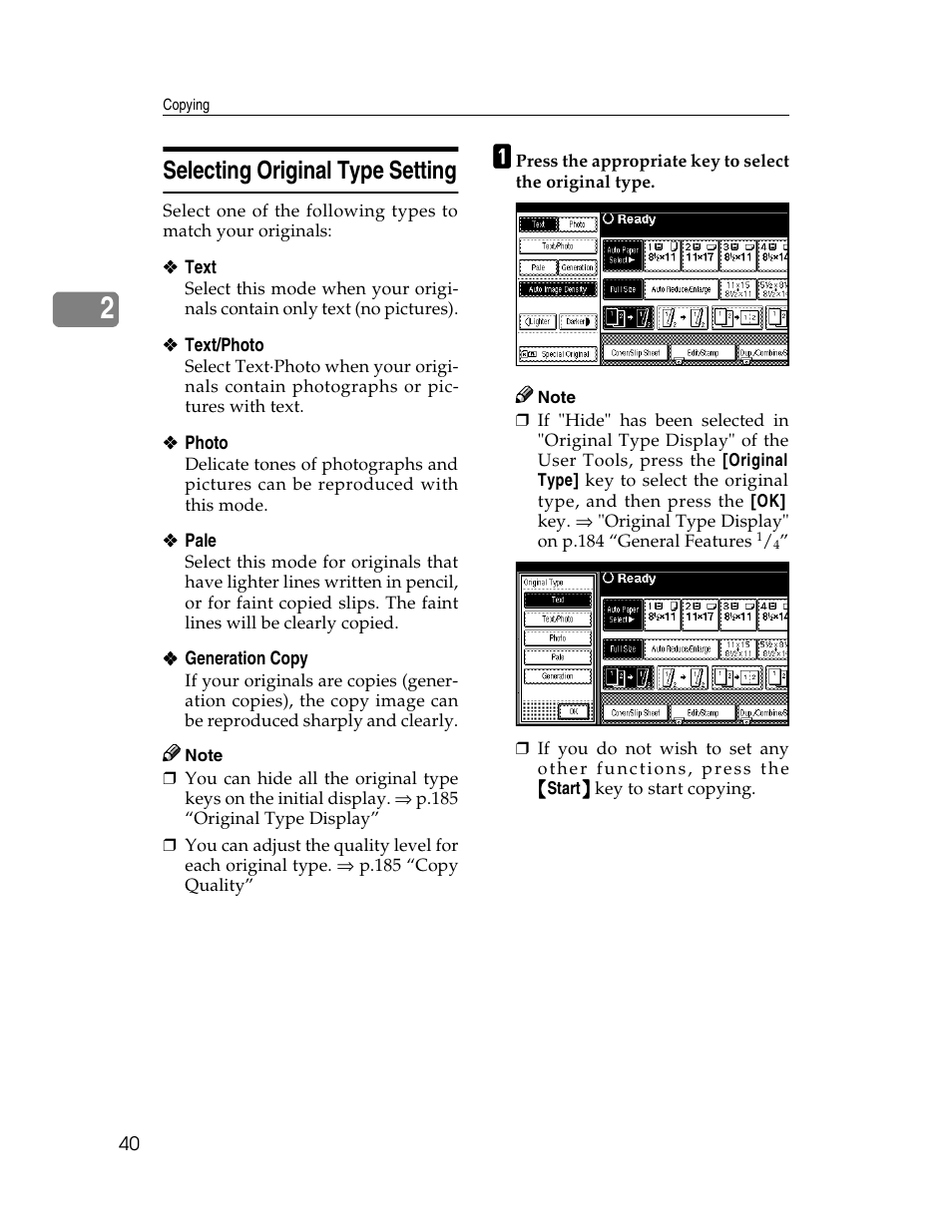 Selecting original type setting | Savin 2712 User Manual | Page 51 / 163