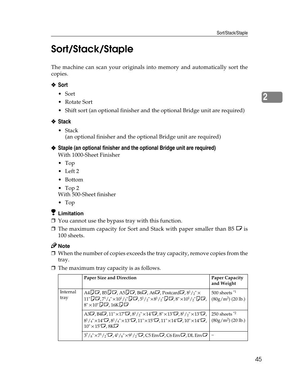 2sort/stack/staple, Sort, Stack | Savin 2712 User Manual | Page 56 / 163