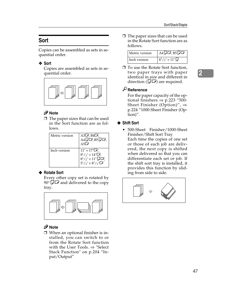 Sort, Rotate sort, Shift sort | Every other copy set is rotated by 90 | Savin 2712 User Manual | Page 58 / 163