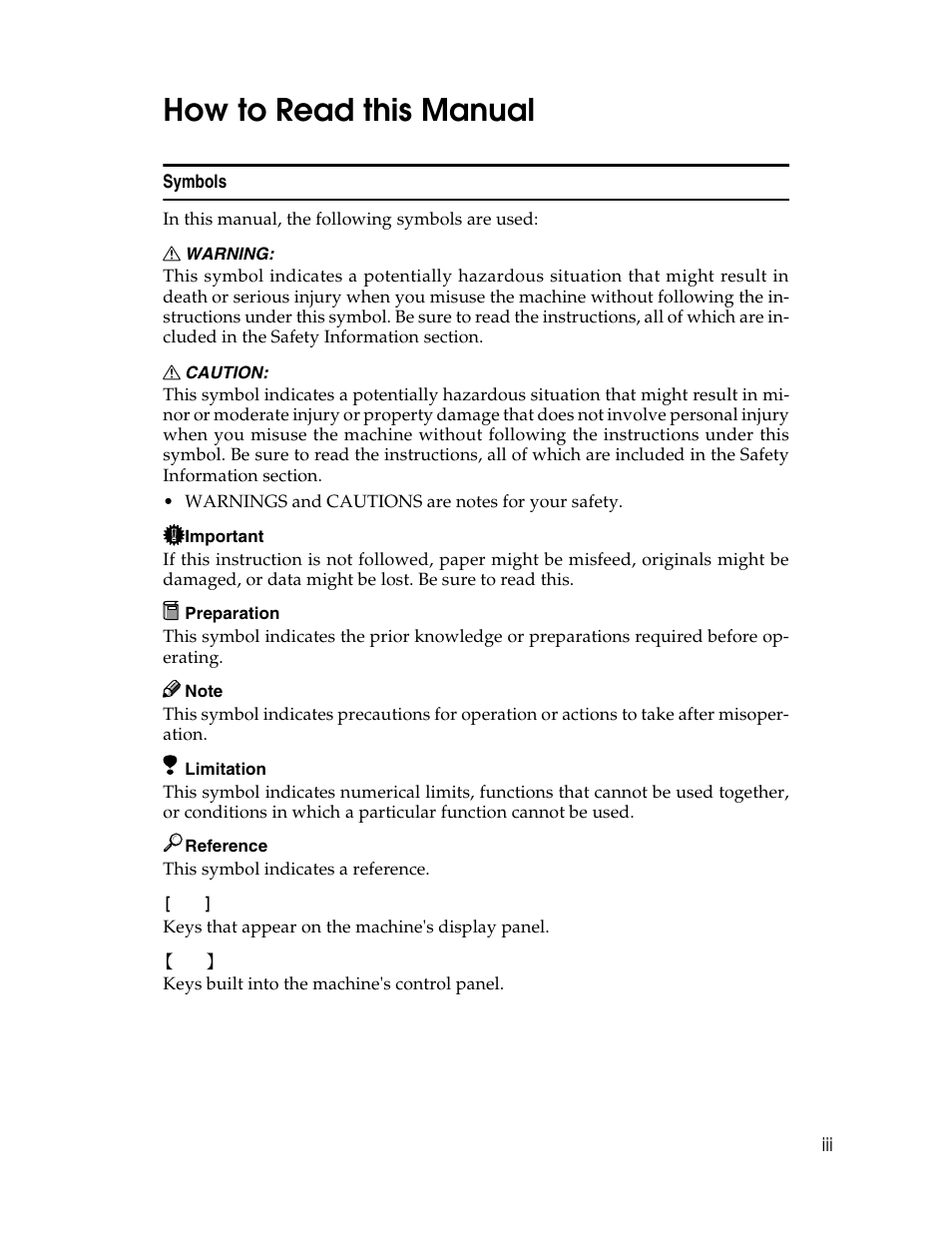 How to read this manual | Savin 2712 User Manual | Page 6 / 163