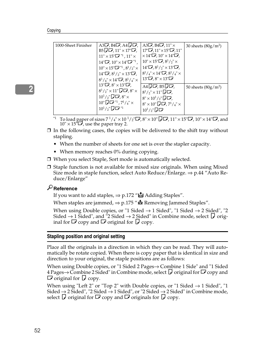 Stapling position and original setting | Savin 2712 User Manual | Page 63 / 163