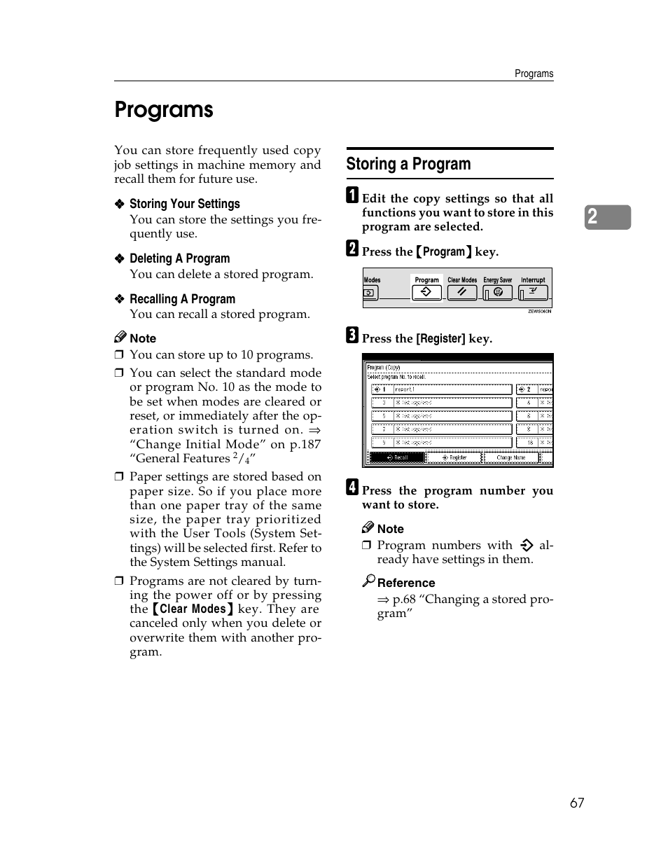 2programs, Storing a program | Savin 2712 User Manual | Page 78 / 163