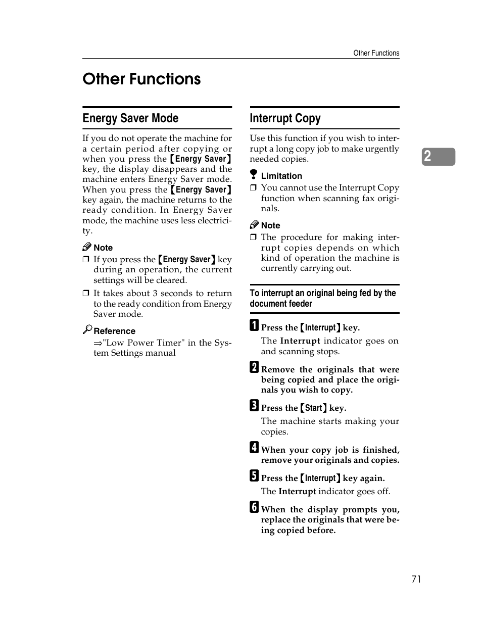 2other functions, Energy saver mode, Interrupt copy | Savin 2712 User Manual | Page 82 / 163