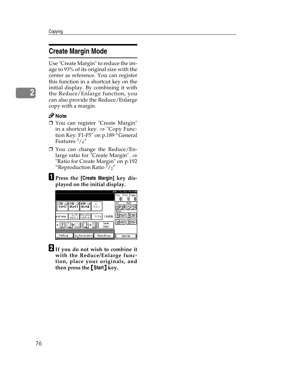 Create margin mode | Savin 2712 User Manual | Page 87 / 163