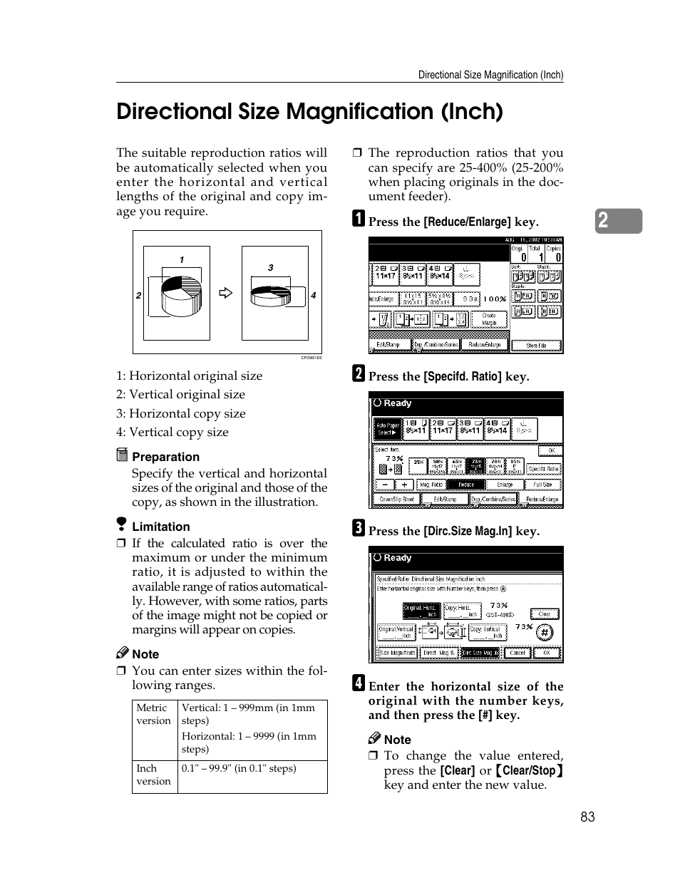 2directional size magnification (inch) | Savin 2712 User Manual | Page 94 / 163