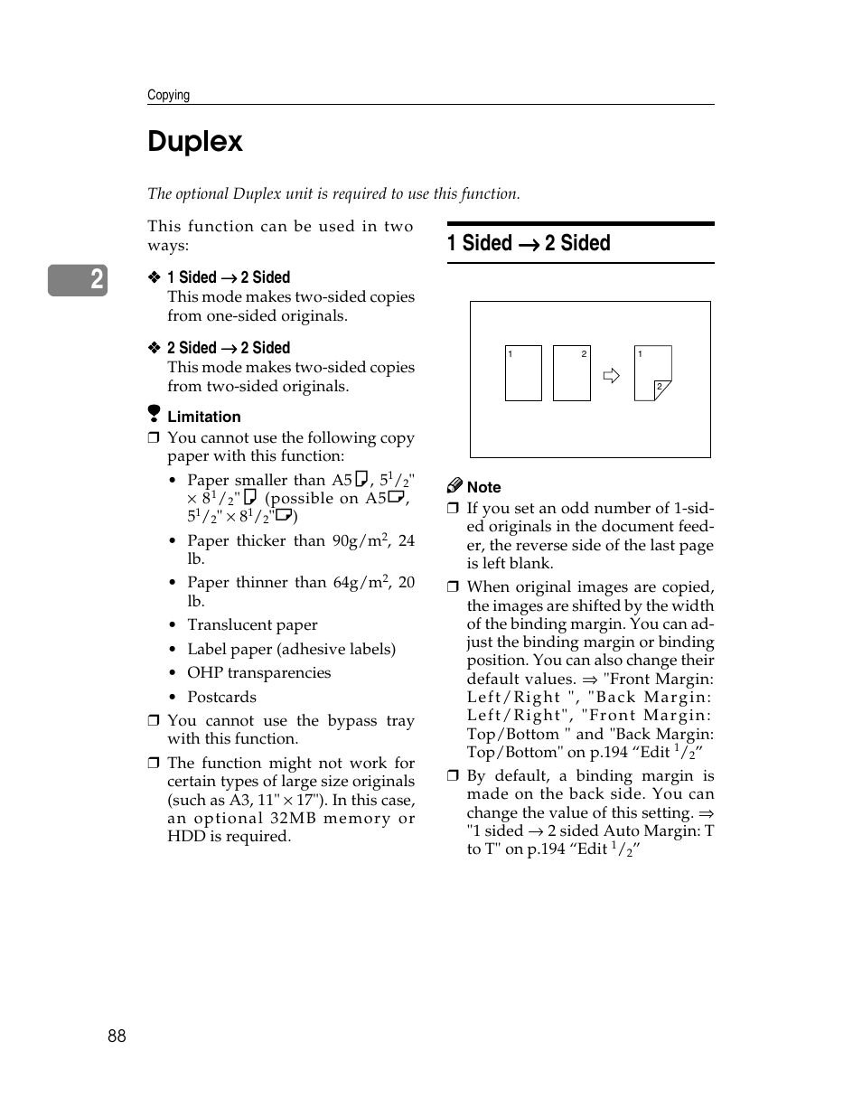2duplex, 1 sided → → → → 2 sided | Savin 2712 User Manual | Page 99 / 163