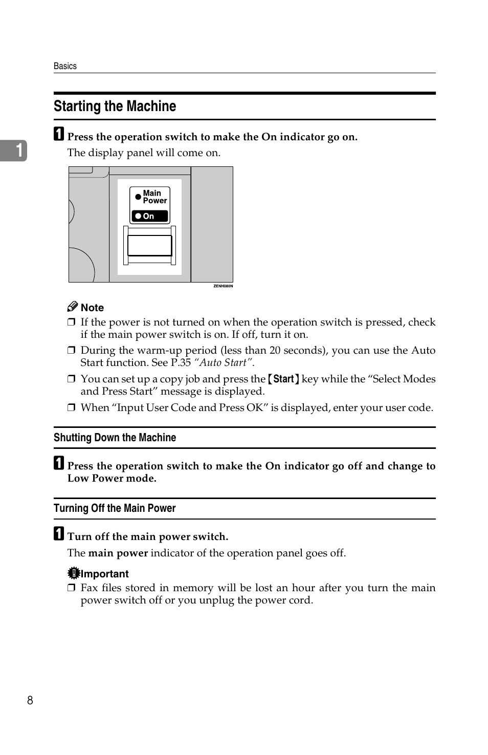 Starting the machine | Savin 1802d User Manual | Page 22 / 56