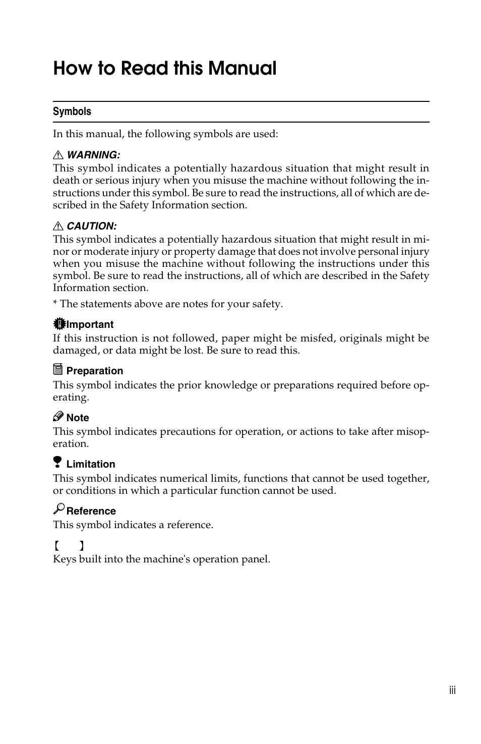 How to read this manual | Savin 1802d User Manual | Page 7 / 56