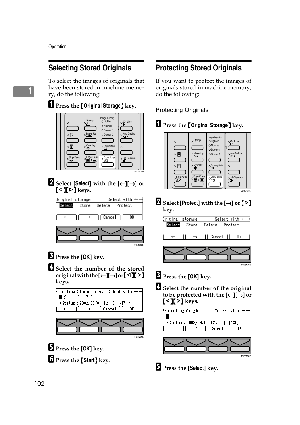 Selecting stored originals, Protecting stored originals | Savin 3360DNP User Manual | Page 122 / 233
