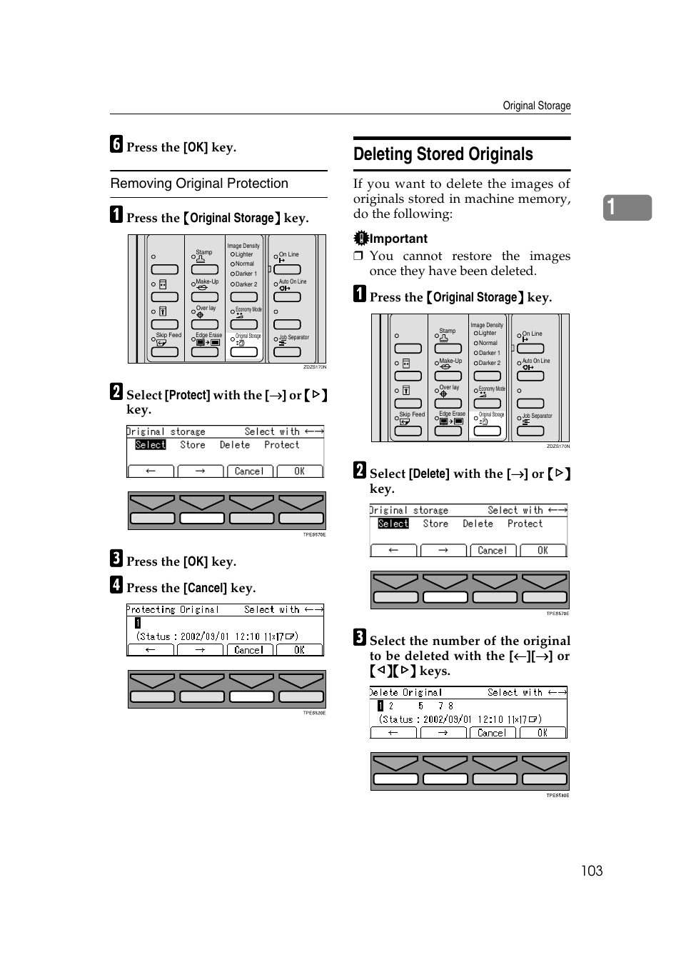 Deleting stored originals, Removing original protection | Savin 3360DNP User Manual | Page 123 / 233