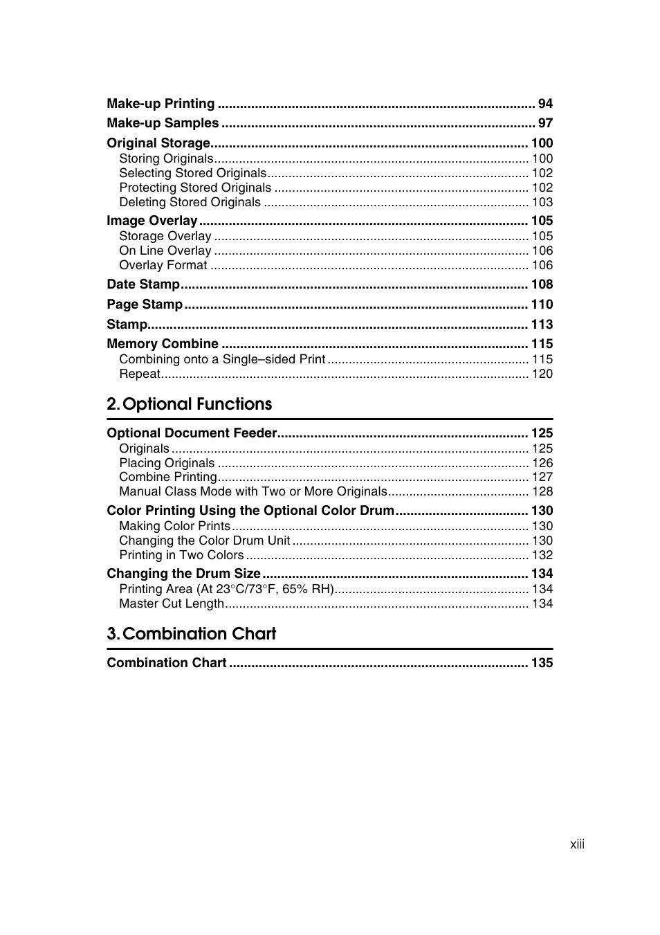 Optional functions, Combination chart | Savin 3360DNP User Manual | Page 17 / 233