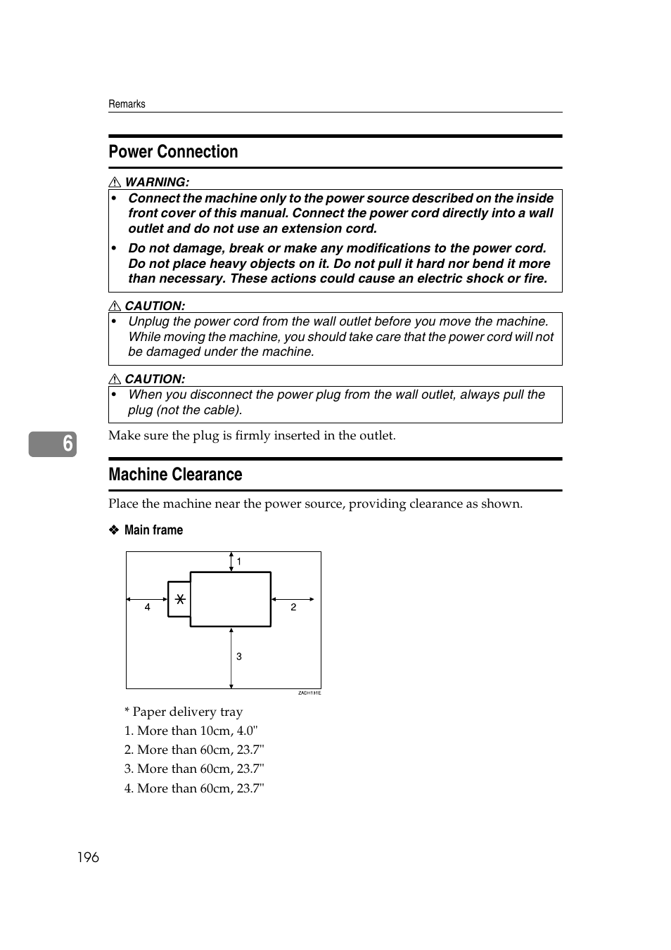 Power connection, Machine clearance | Savin 3360DNP User Manual | Page 216 / 233