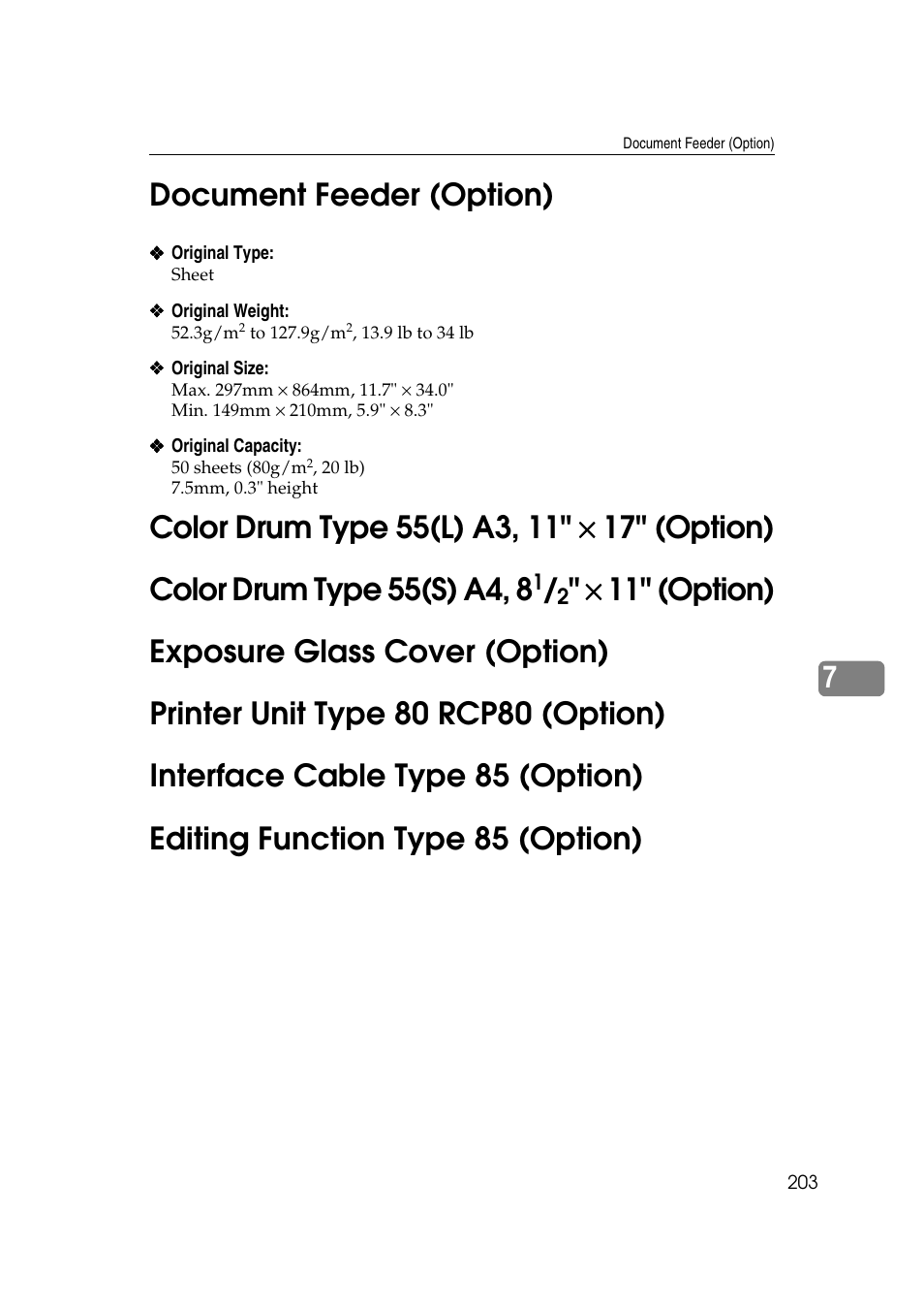 7document feeder (option) | Savin 3360DNP User Manual | Page 223 / 233