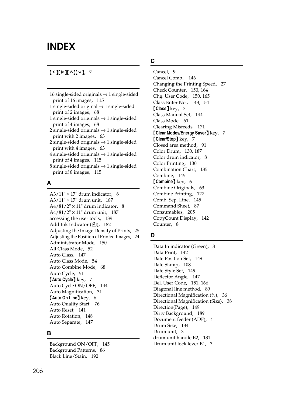 Index | Savin 3360DNP User Manual | Page 226 / 233