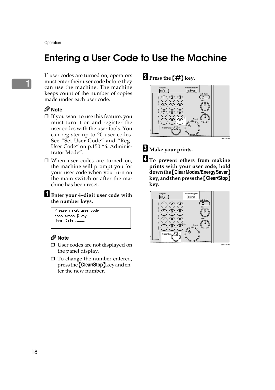 1entering a user code to use the machine | Savin 3360DNP User Manual | Page 38 / 233