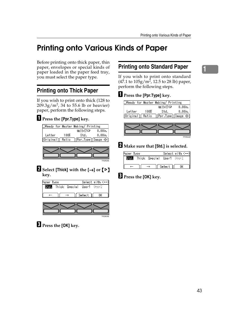 1printing onto various kinds of paper, Printing onto thick paper, Printing onto standard paper | Savin 3360DNP User Manual | Page 63 / 233