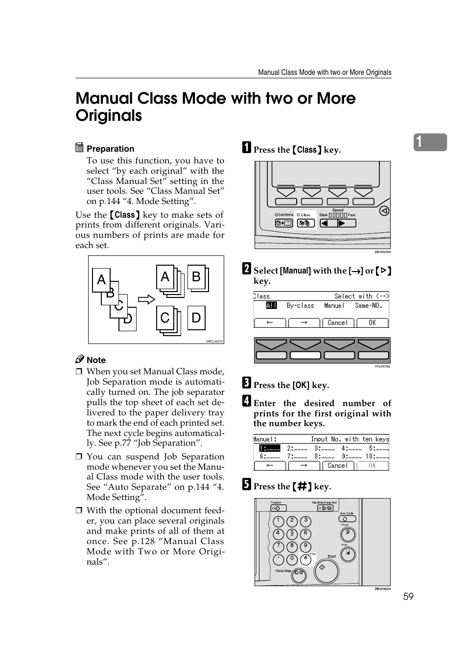 1manual class mode with two or more originals, Dc b, Ab c d | Savin 3360DNP User Manual | Page 79 / 233