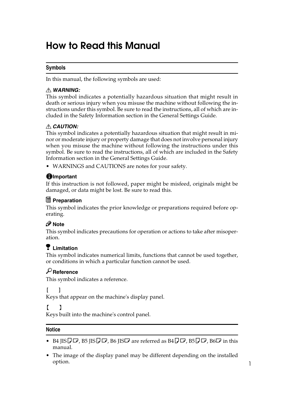 How to read this manual | Savin 2565 User Manual | Page 11 / 88