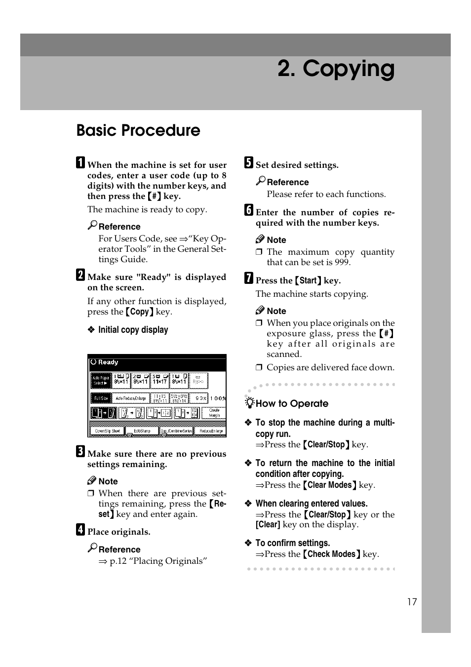 Copying, Basic procedure | Savin 2565 User Manual | Page 27 / 88