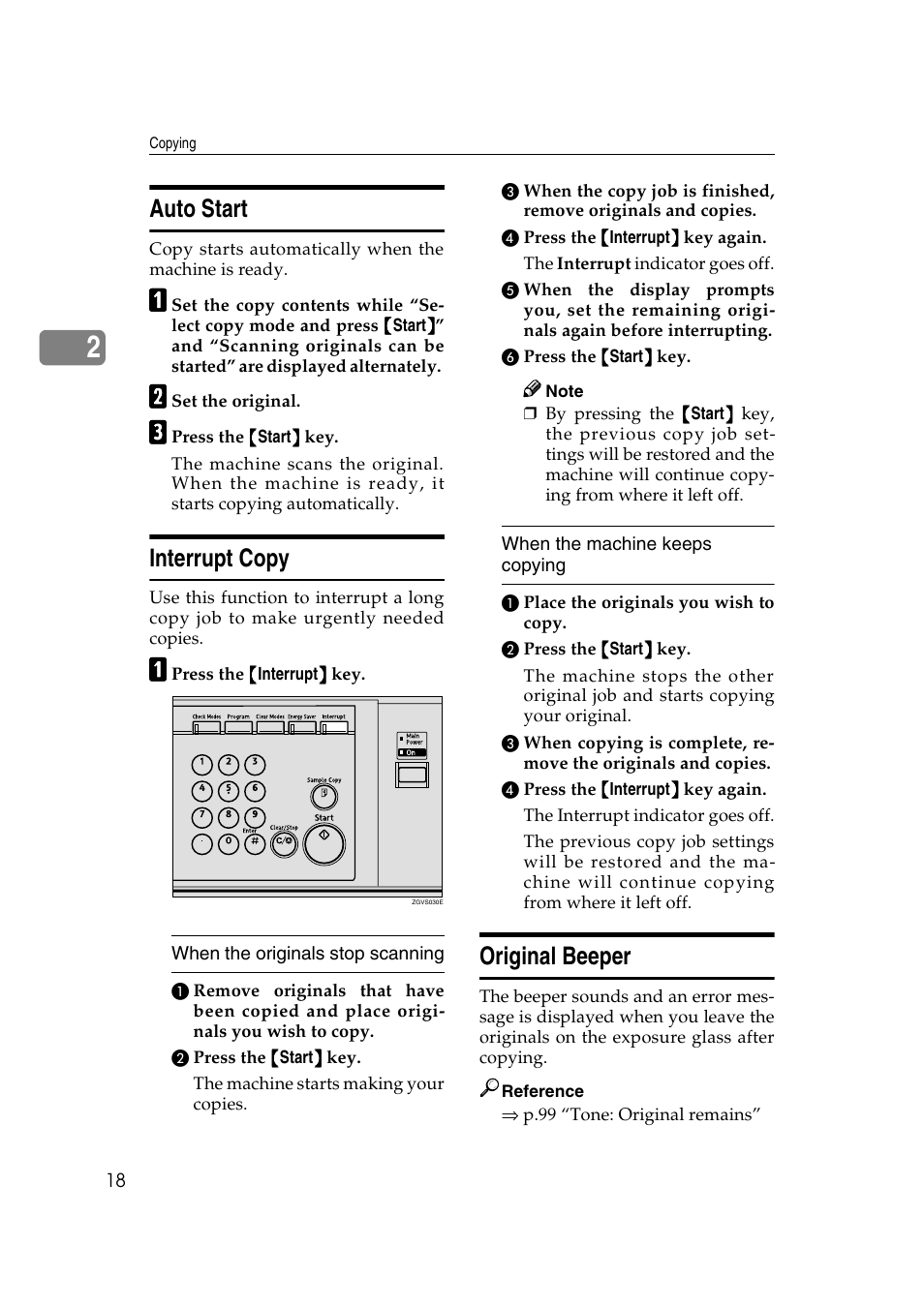 Auto start, Interrupt copy, Original beeper | Savin 2565 User Manual | Page 28 / 88