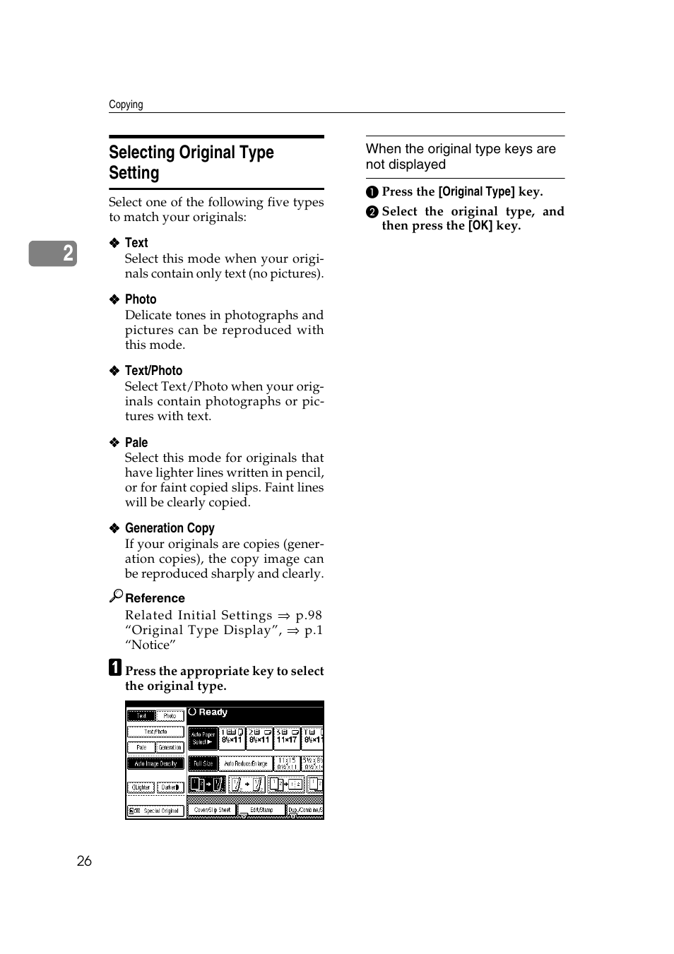 Selecting original type setting | Savin 2565 User Manual | Page 36 / 88