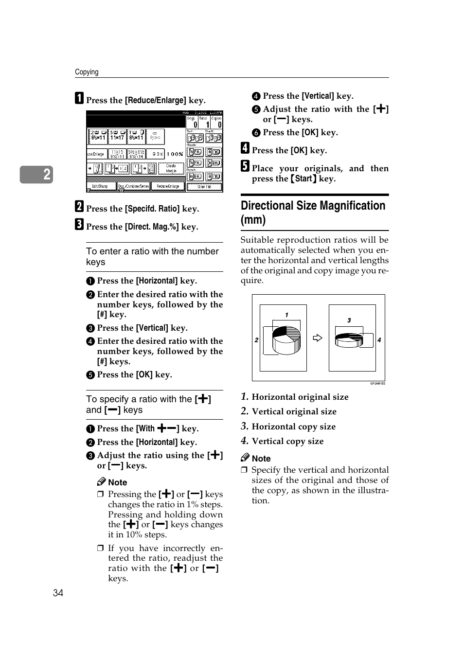 Directional size magnification (mm) | Savin 2565 User Manual | Page 44 / 88