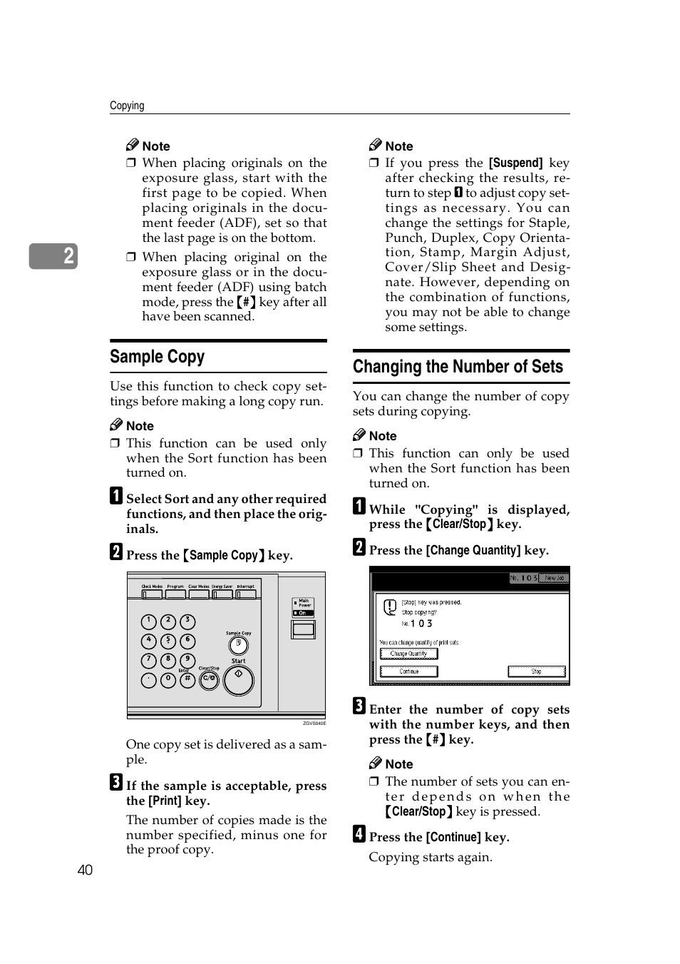 Sample copy, Changing the number of sets | Savin 2565 User Manual | Page 50 / 88