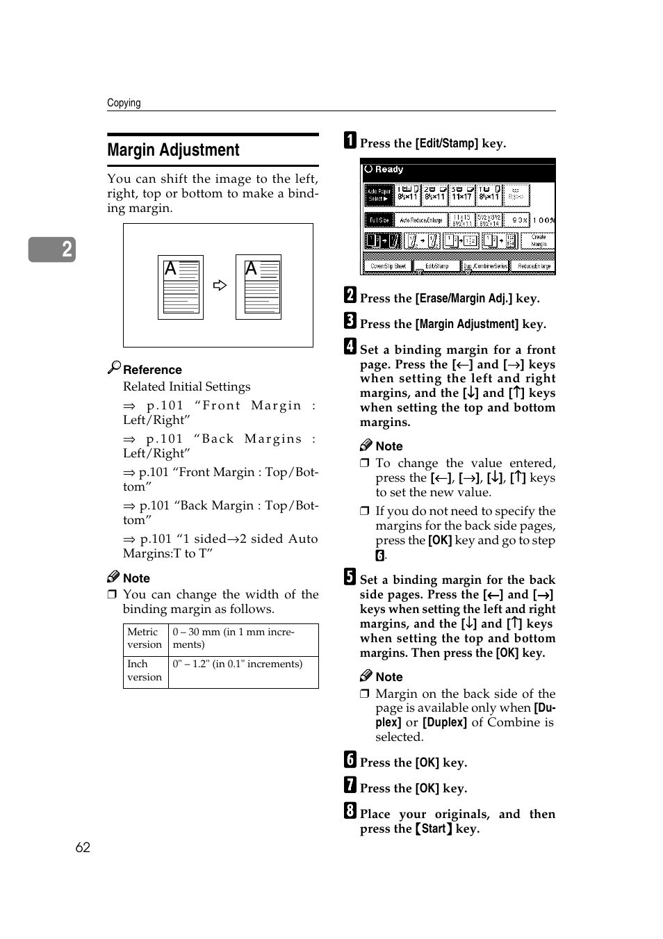 Margin adjustment | Savin 2565 User Manual | Page 72 / 88