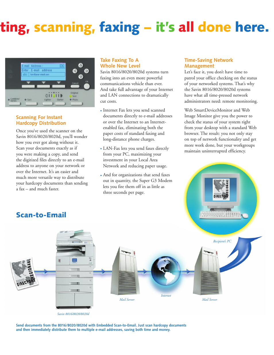 Ting, scanning, faxing – it’s all done here | Savin 8016 User Manual | Page 3 / 6