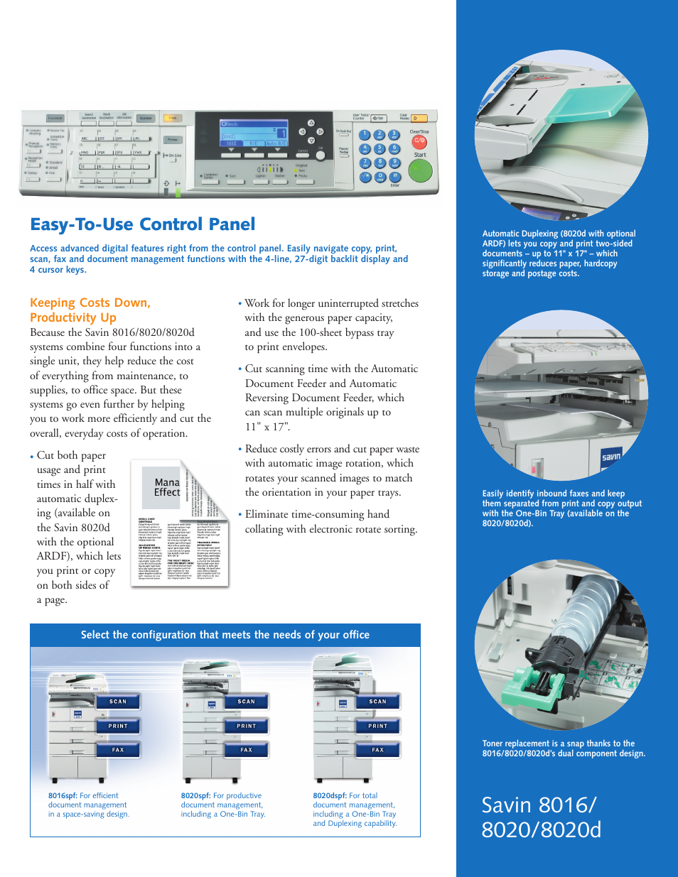 Easy-to-use control panel | Savin 8016 User Manual | Page 4 / 6