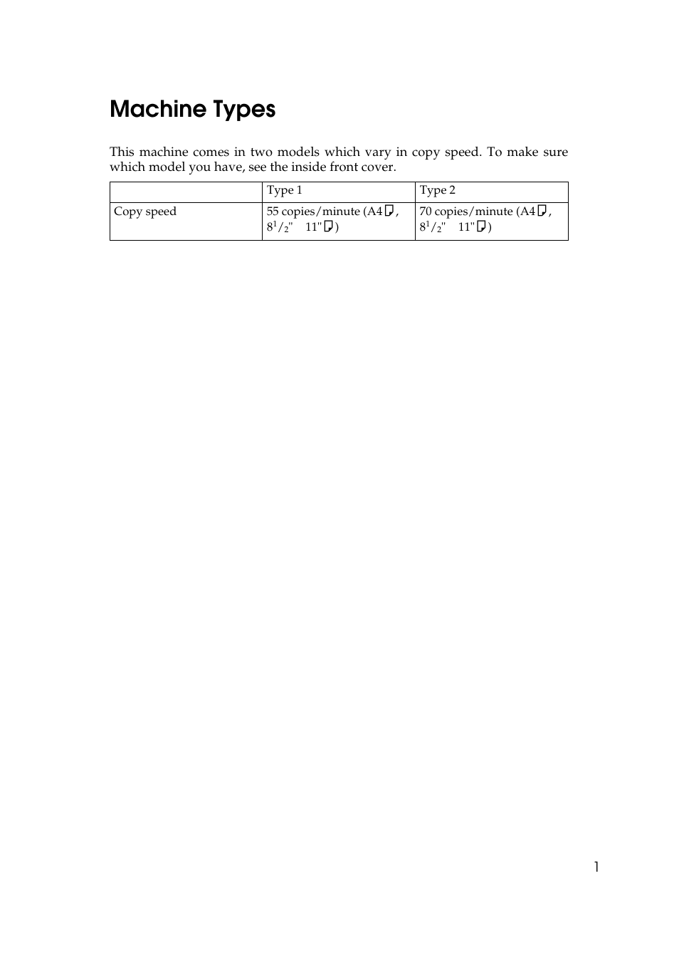 Machine types | Savin 3370 User Manual | Page 14 / 81