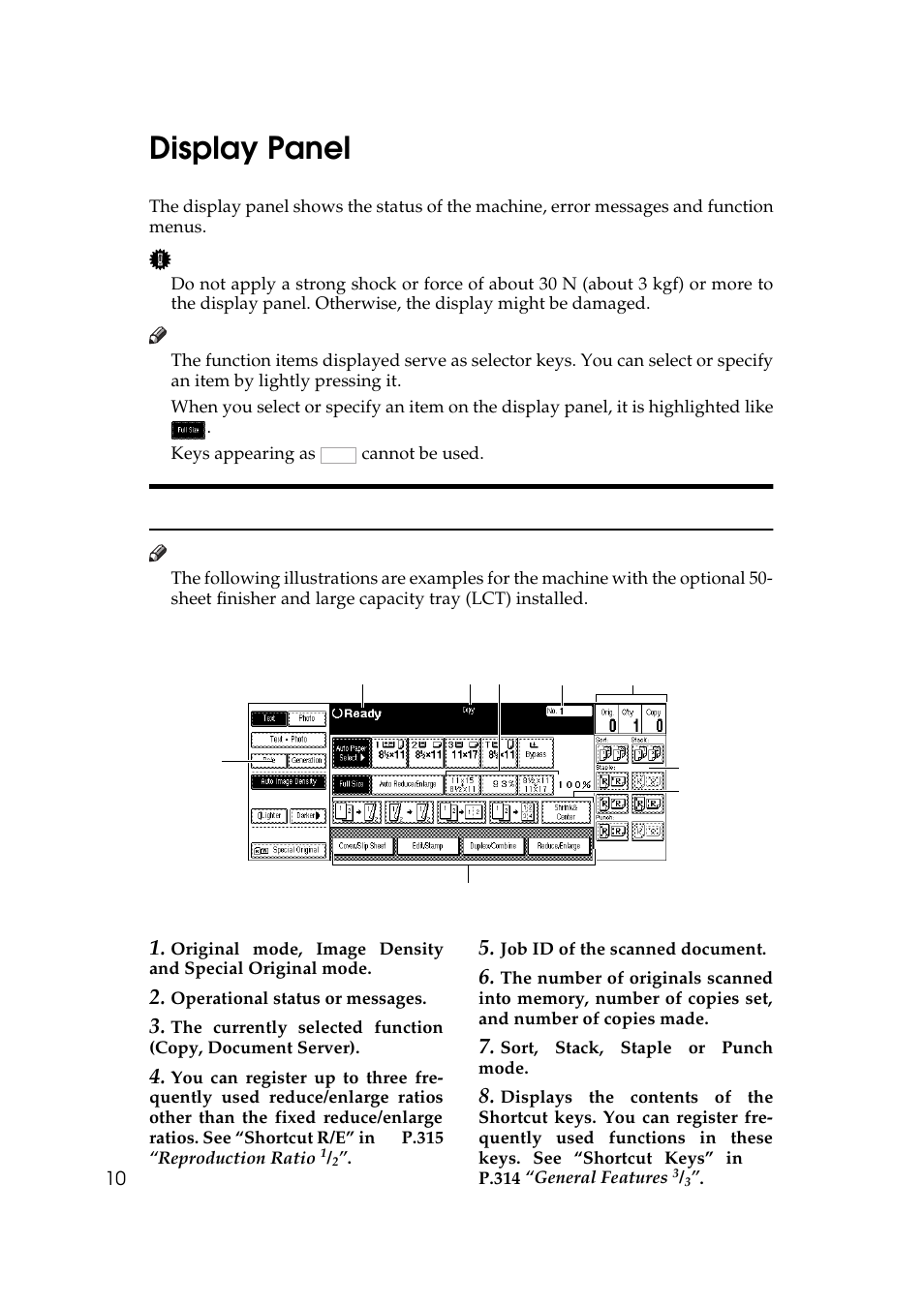 Display panel, Displays and key operations | Savin 3370 User Manual | Page 23 / 81
