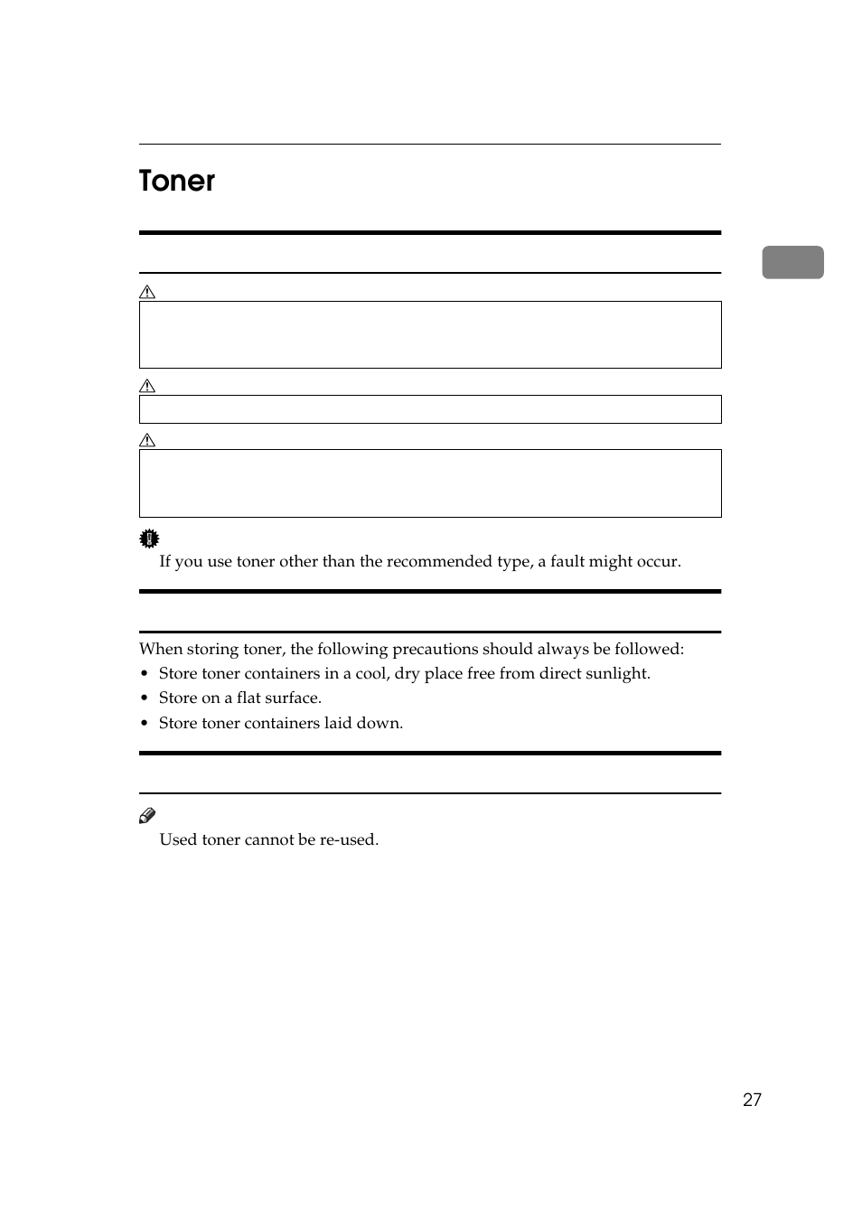1toner, Handling toner, Toner storage | Used toner | Savin 3370 User Manual | Page 40 / 81