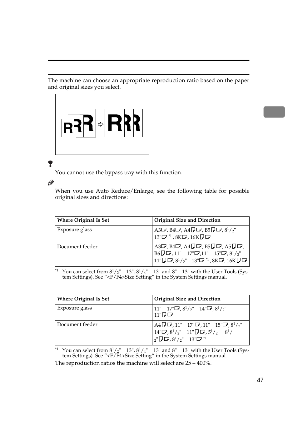 Auto reduce/enlarge, Metric version, Inch version | Savin 3370 User Manual | Page 60 / 81