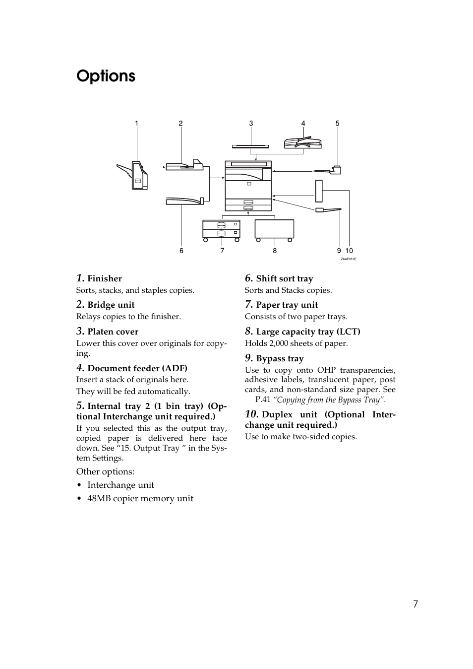 Options | Savin 9922DP User Manual | Page 18 / 163