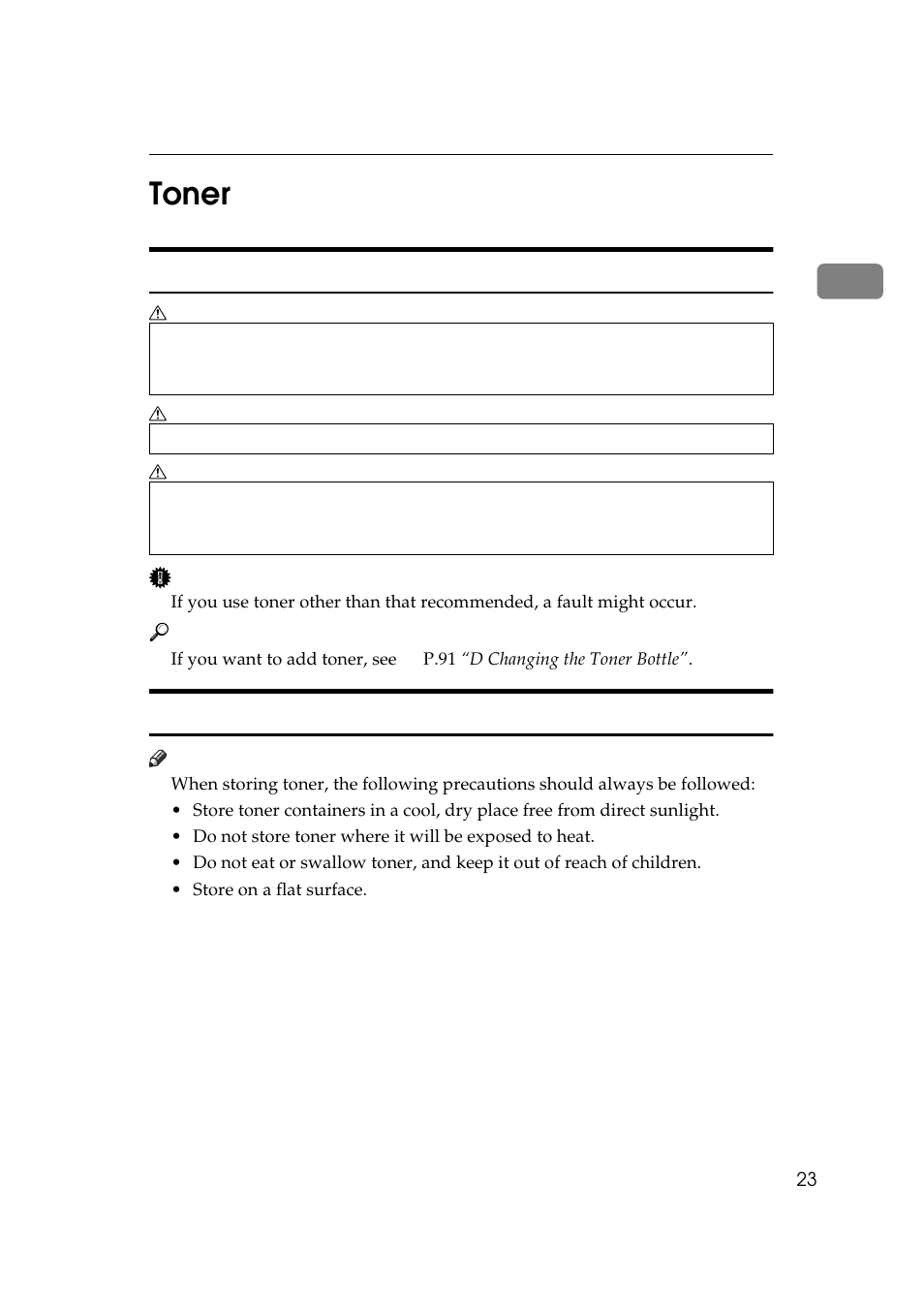 1toner, Handling toner, Toner storage | Savin 9922DP User Manual | Page 34 / 163