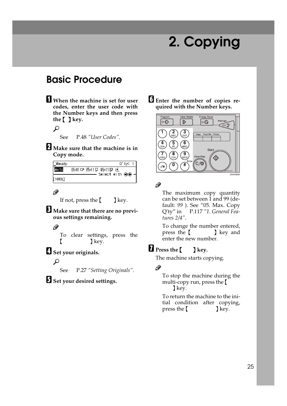 Copying, Basic procedure | Savin 9922DP User Manual | Page 36 / 163