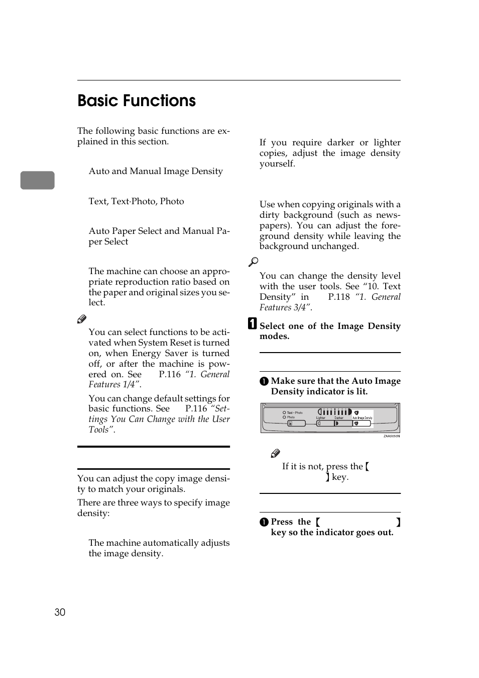 2basic functions, Adjusting copy image density | Savin 9922DP User Manual | Page 41 / 163