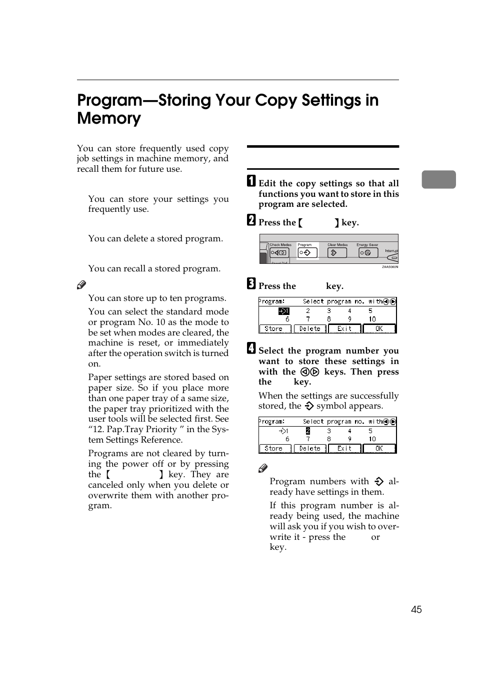 Storing a program | Savin 9922DP User Manual | Page 56 / 163