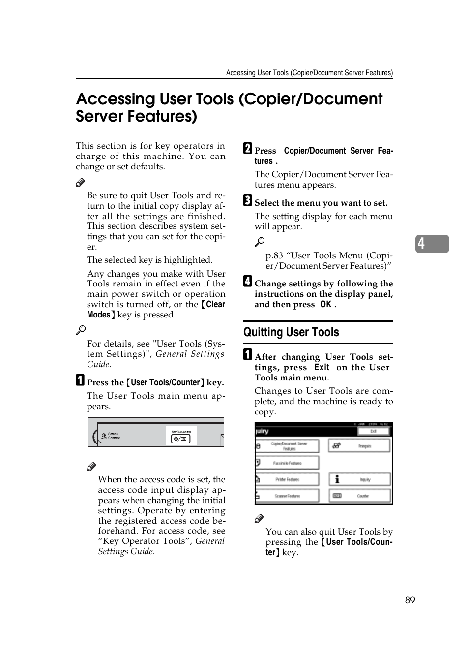 Quitting user tools | Savin 4045e User Manual | Page 101 / 132