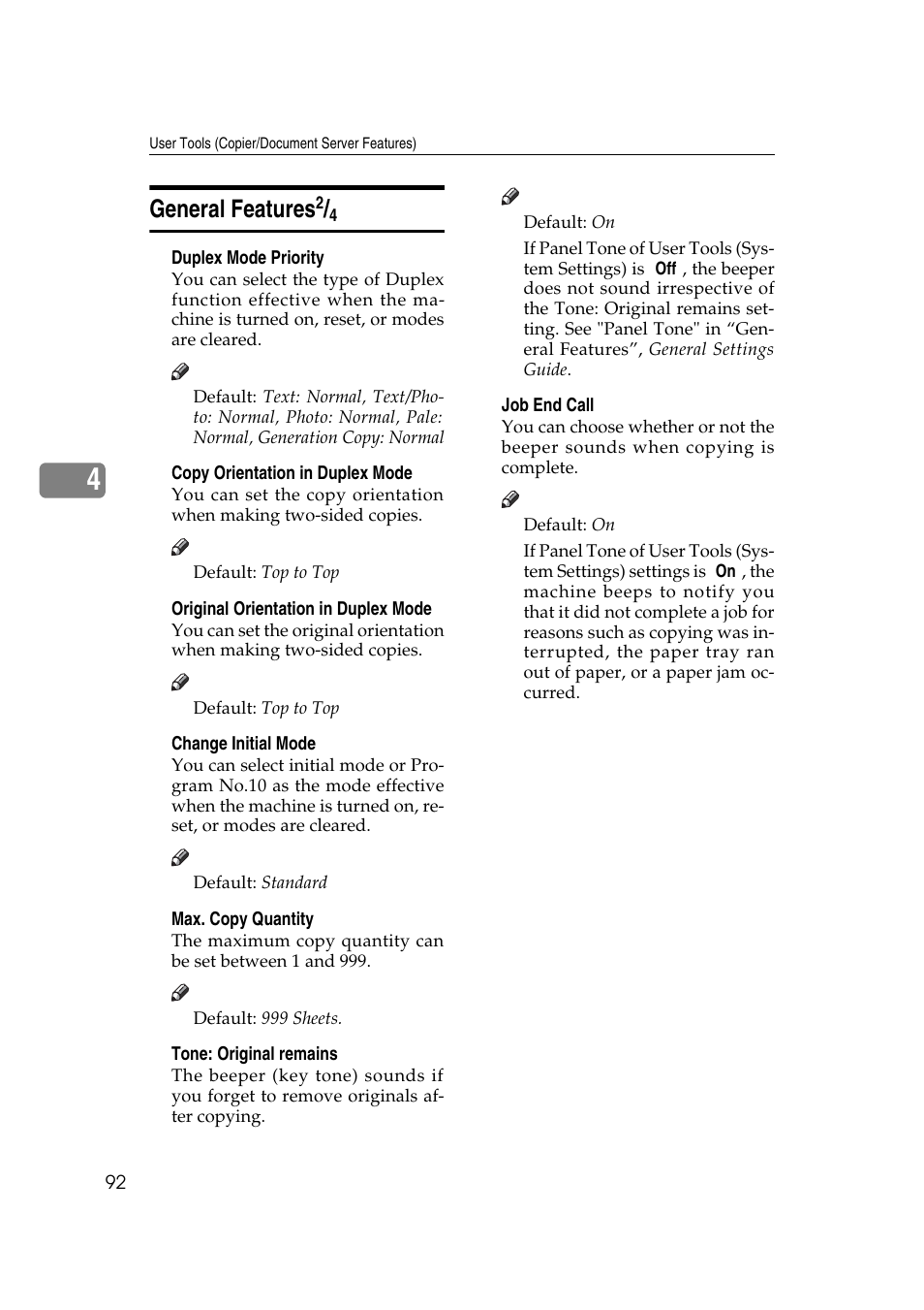 General features | Savin 4045e User Manual | Page 104 / 132