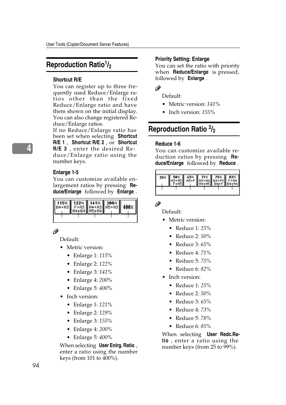 Reproduction ratio | Savin 4045e User Manual | Page 106 / 132