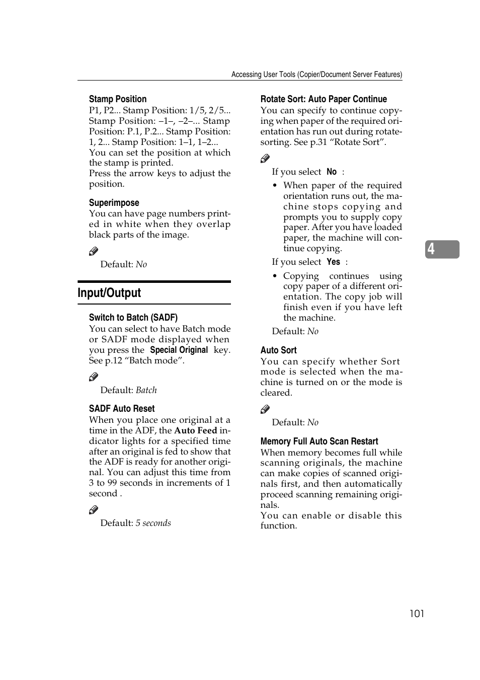 Input/output | Savin 4045e User Manual | Page 113 / 132