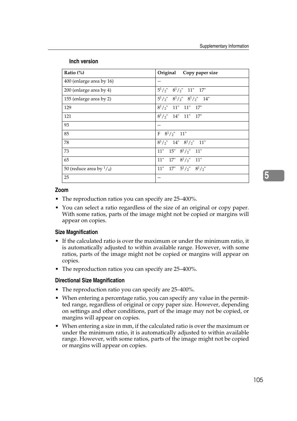 V inch version v zoom, V size magnification, V directional size magnification | Savin 4045e User Manual | Page 117 / 132